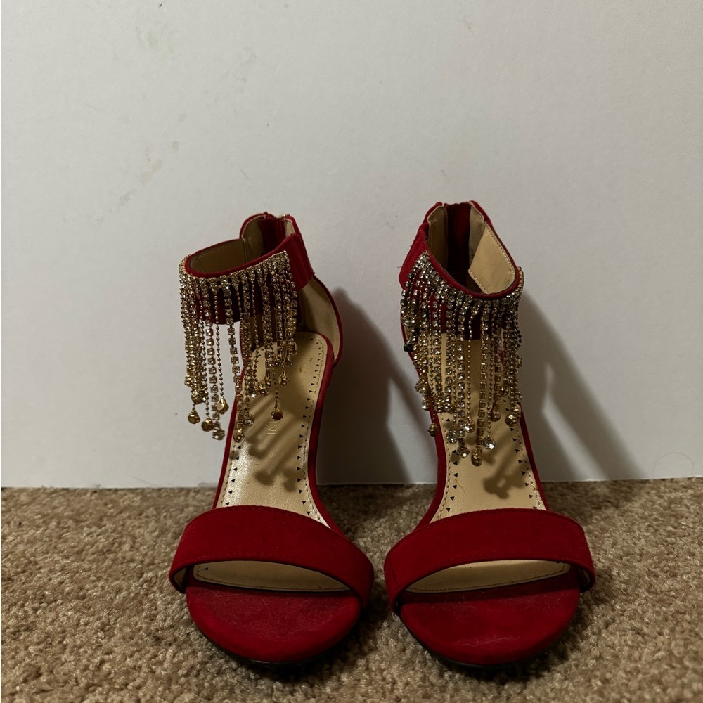 Red Heels with Dangly Rhinestone Jewels